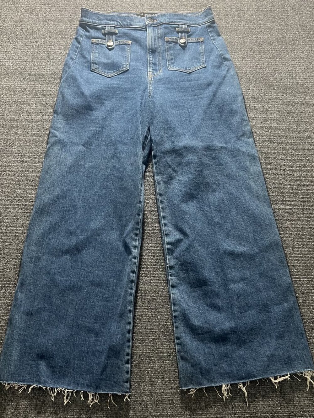 Veronica Beard Grant Wide Leg Jeans Womens 29 Blue High Rise Raw Hem